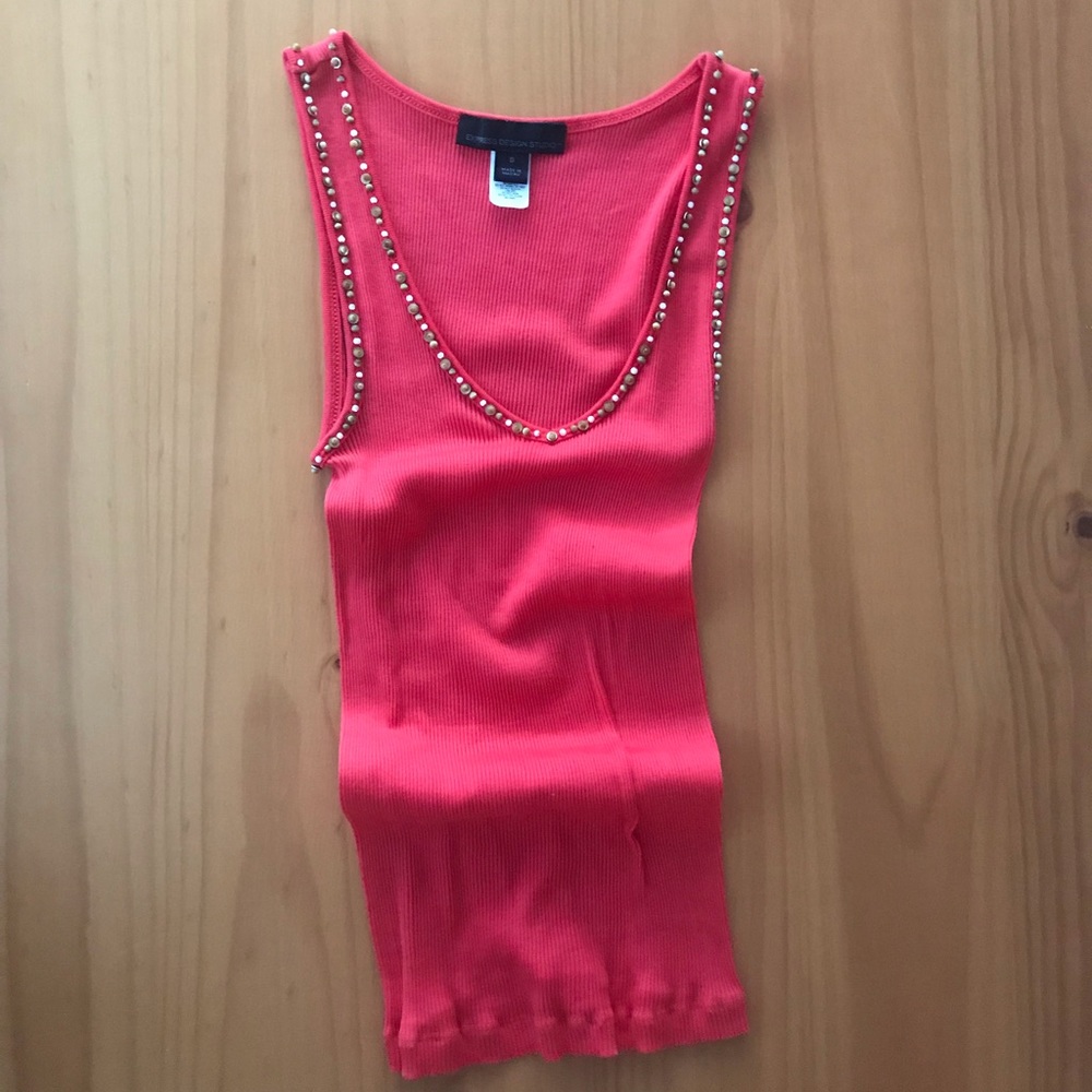 Beaded coral tank top